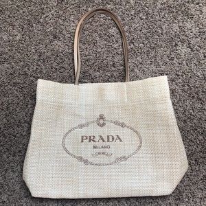 prada raffia beach tote